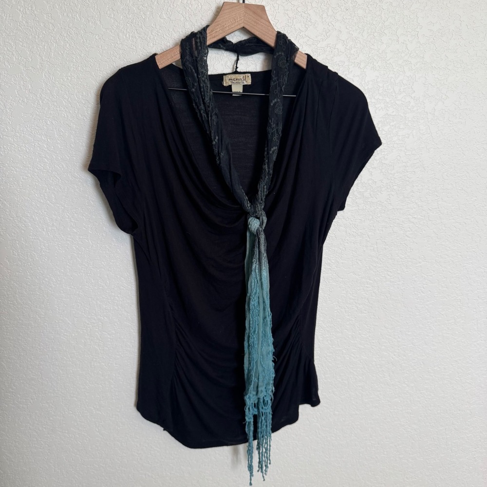 Whimsigoth Boho One World Cowl Neck Scarf Top Size Medium Black
